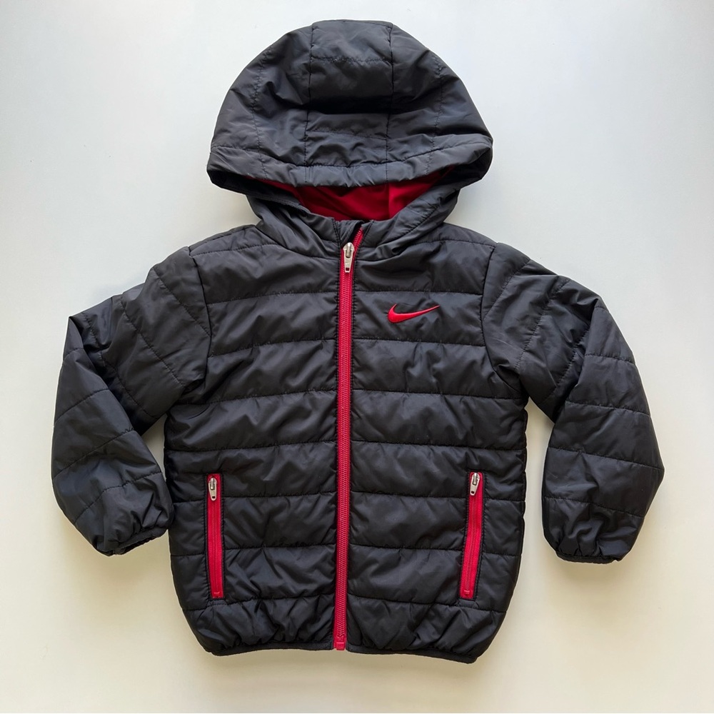 Nike Toddler Puffer Jacket Coat, Zip Up Black Red, Size 3T Winter Coat